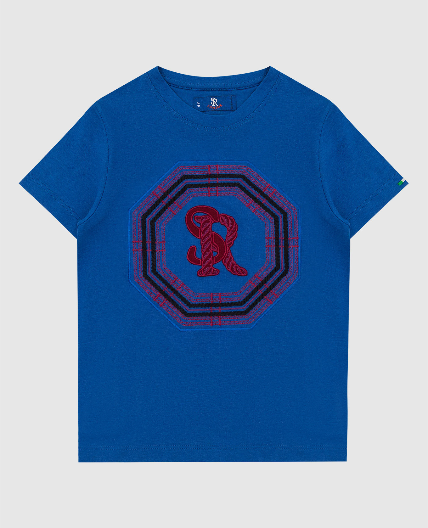 Children's blue t-shirt with monogram embroidery