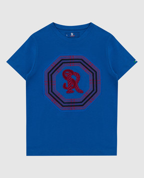 Stefano Ricci Детская синяя футболка с вышивкой монограммы YNH9200530803