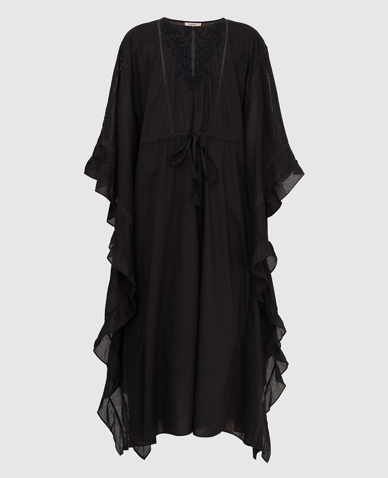 

Черное платье oversize с кружевом Twin Set, Черный, Платья Макси