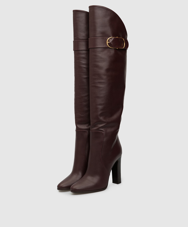 Dolce&Gabbana Бордовые кожаные ботфорты CU0659AW694 изображение 3
