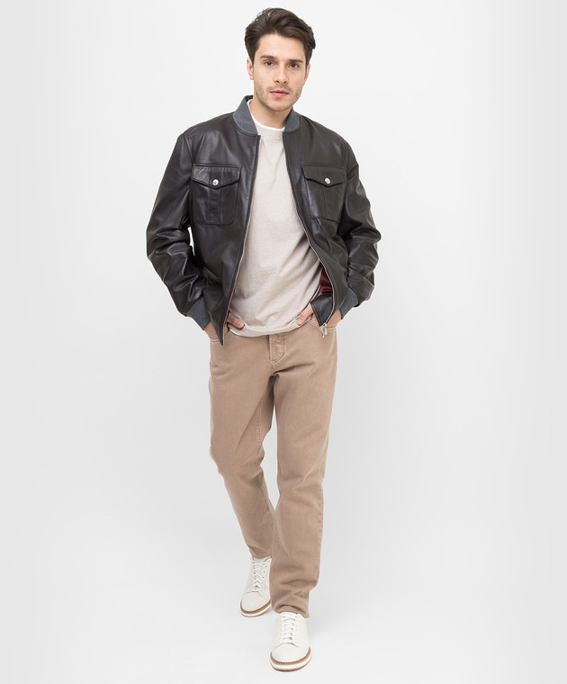 Brunello Cucinelli Темно-коричневый кожаный бомбер MPTAN1859 изображение 2