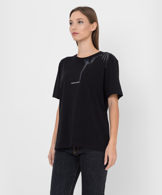 Saint Laurent Черная футболка с принтом логотипа 673437Y36MA изображение 3