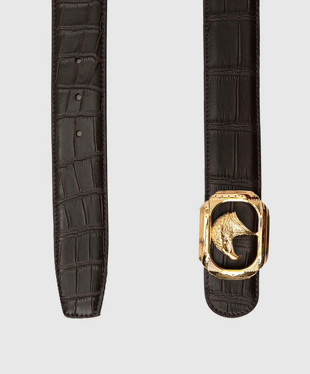 Stefano Ricci Темно-коричневый ремень из кожи крокодила с эмблемой логотипа N381CSC556O изображение 3