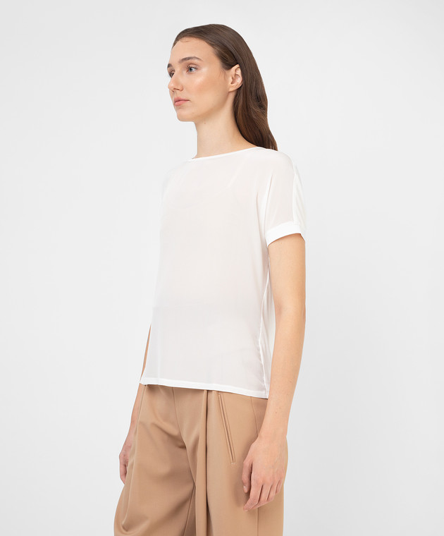 Max & Co White Chiara T-shirt with silk insert CHIARA image 3