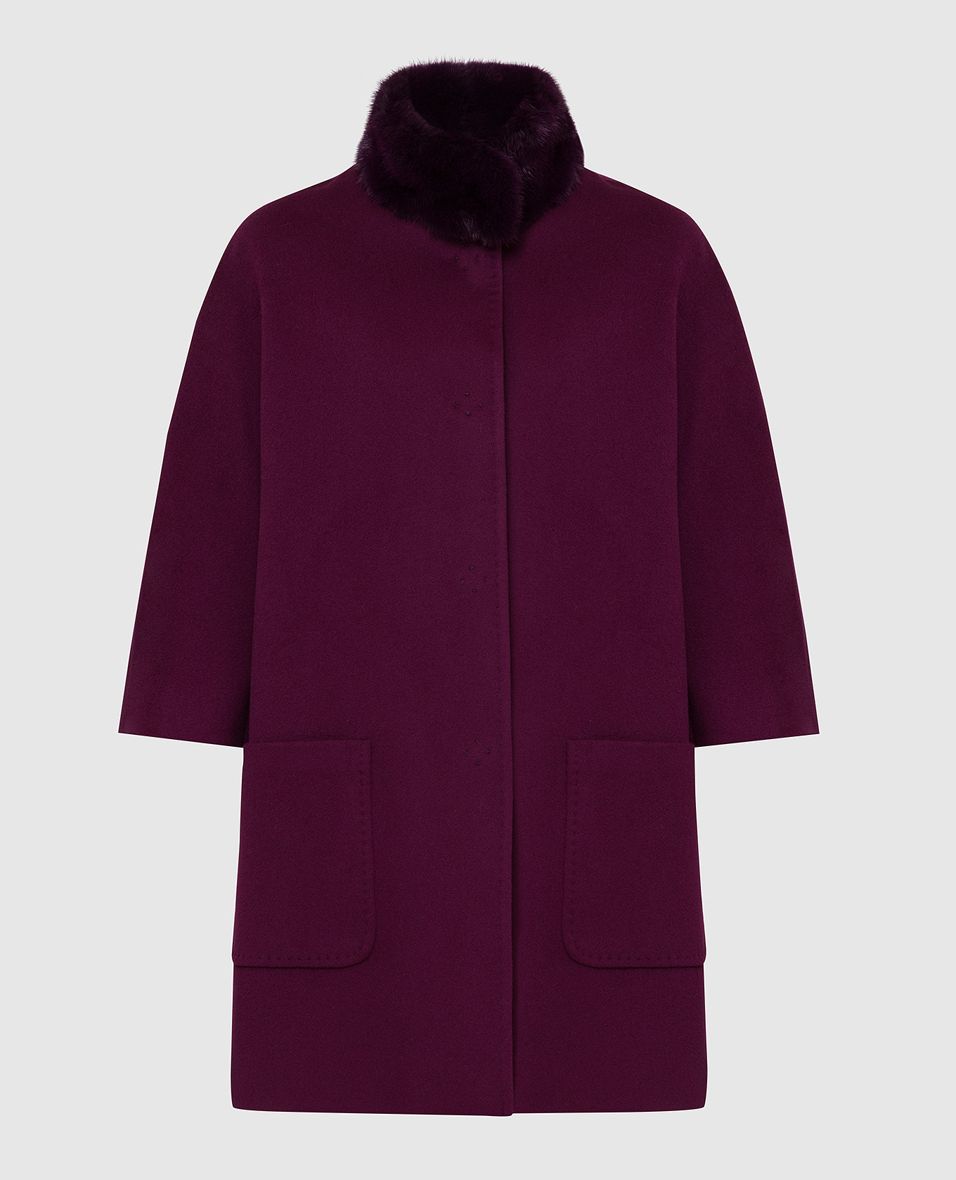 Фиолетовое пальто из шерсти с мехом норки
