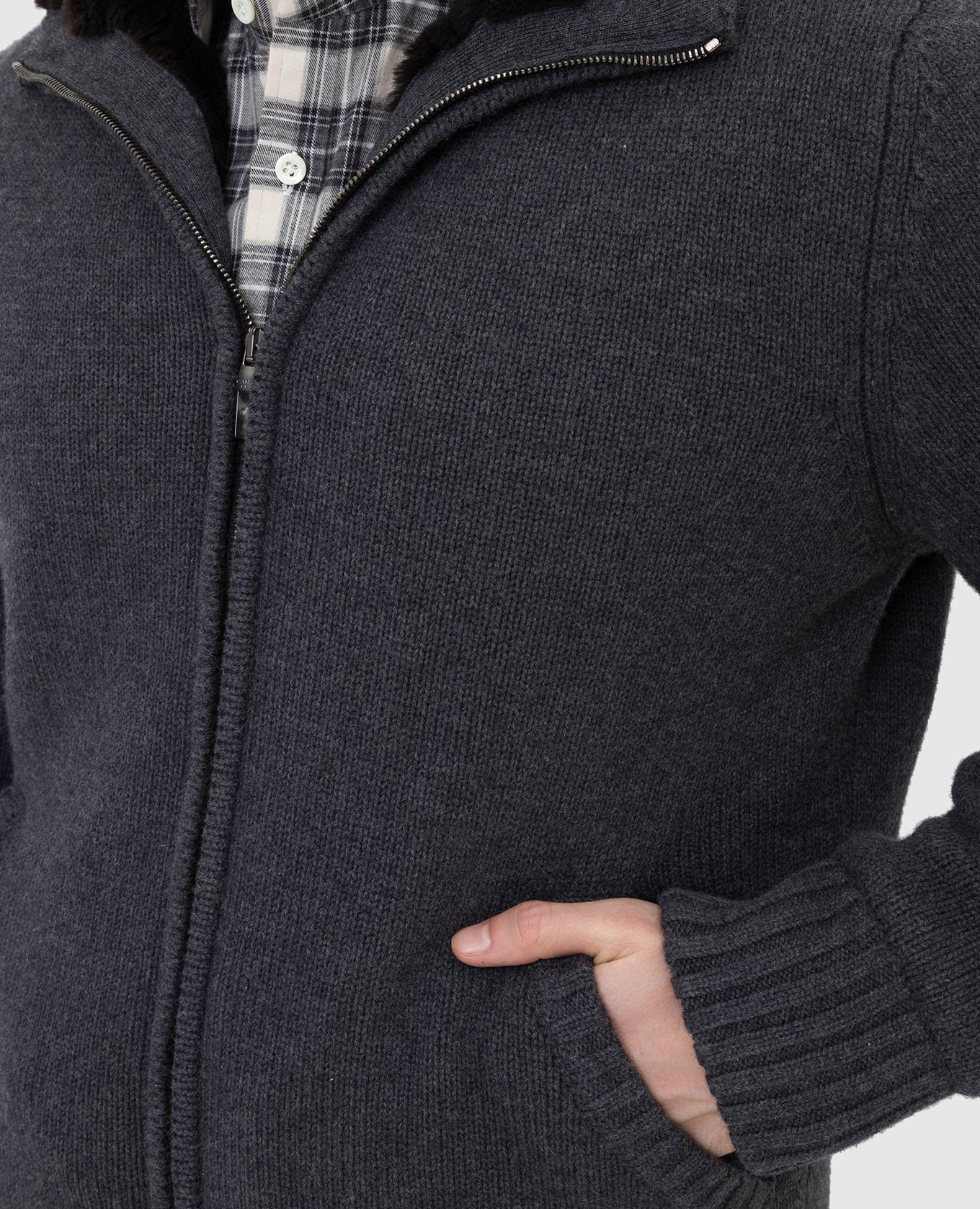 Canali Темно-серая куртка из шерсти и кашемира на меху MX01294C0762 изображение 5