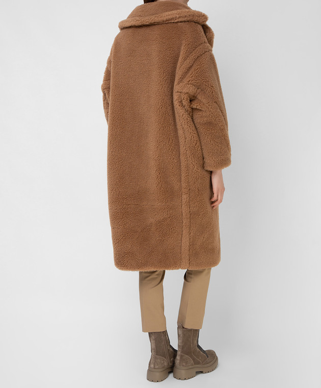 Max Mara Бежевое двубортное пальто Teddy Bear Icon из верблюжьей шерсти и шелка TEDDY изображение 4