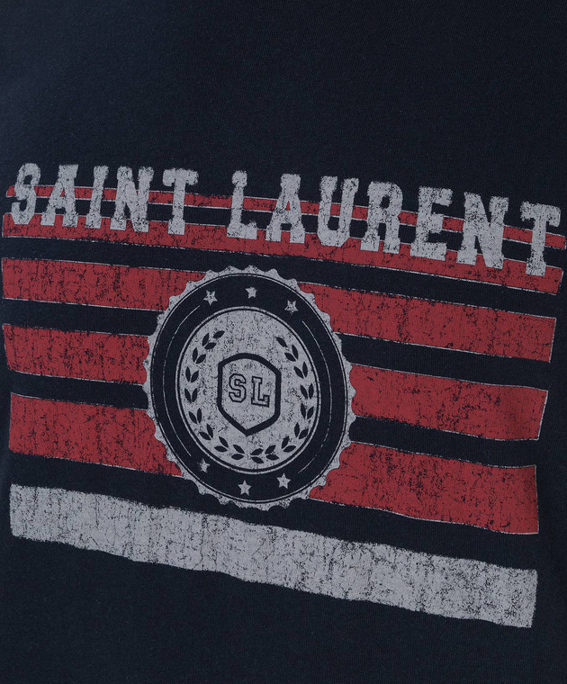 Saint Laurent Темно-синяя футболка с принтом 668818YB2UH изображение 5