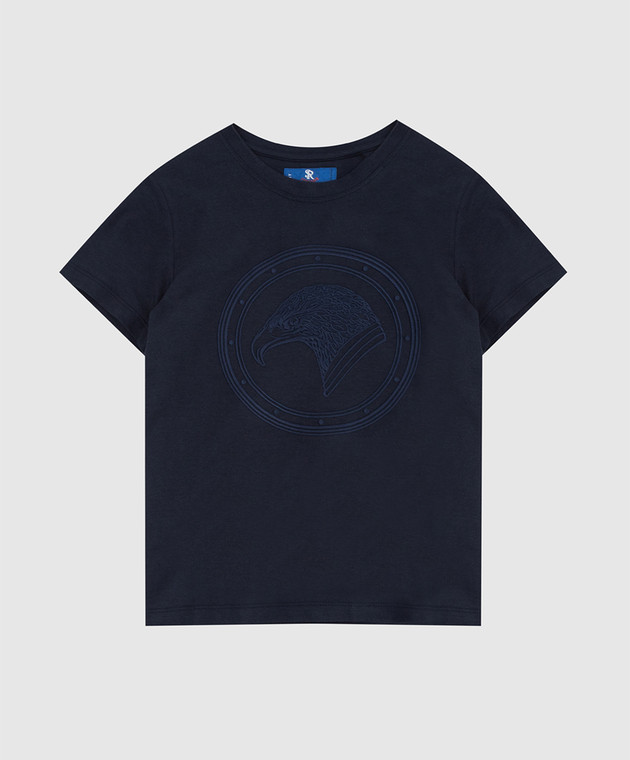 Stefano Ricci Детская темно-синяя футболка с вышивкой эмблемы YNH8400010803