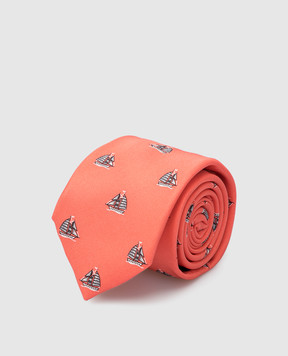 Stefano Ricci Дитячий кораловий шовковий набір із краватки та хустки-паші у візерунок YDHNG600
