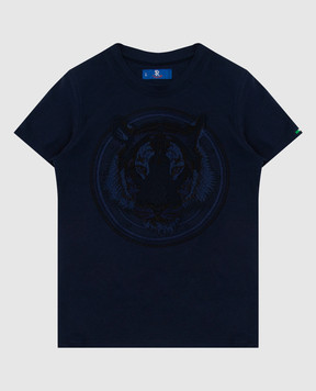 Stefano Ricci Детская темно-синяя футболка с вышивкой YNH8400180803