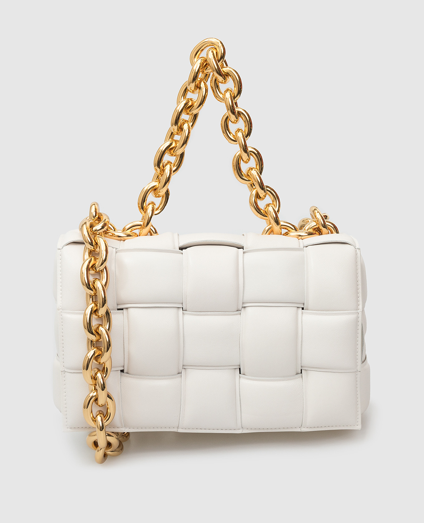 

Белая кожаная сумка Chain Cassette с плетением, Белый, Сумки на плечо