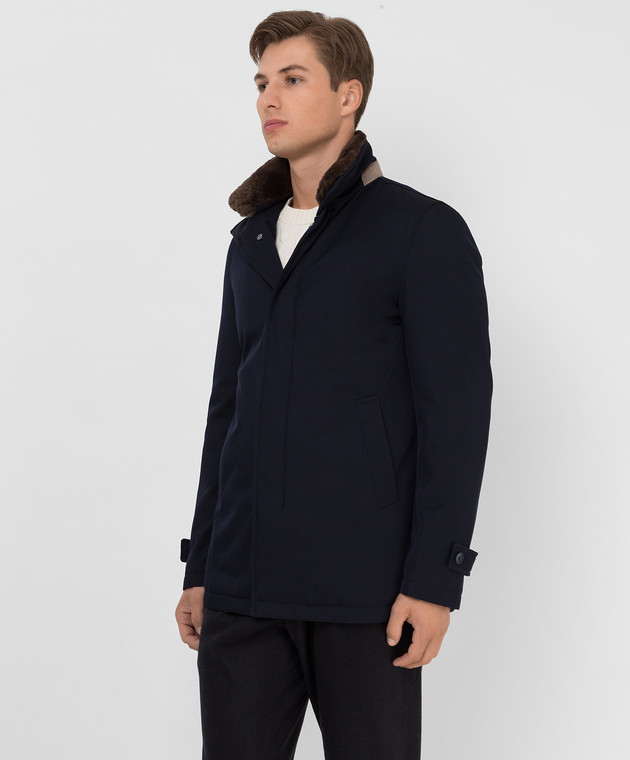 Herno Темно-синяя куртка из  шерсти с мехом бобра IM0262U33186 изображение 3