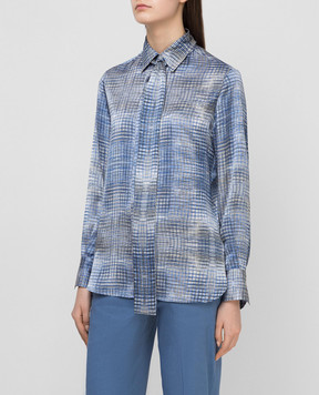 Kiton Синя блуза із шовку в принт D48407K09T46