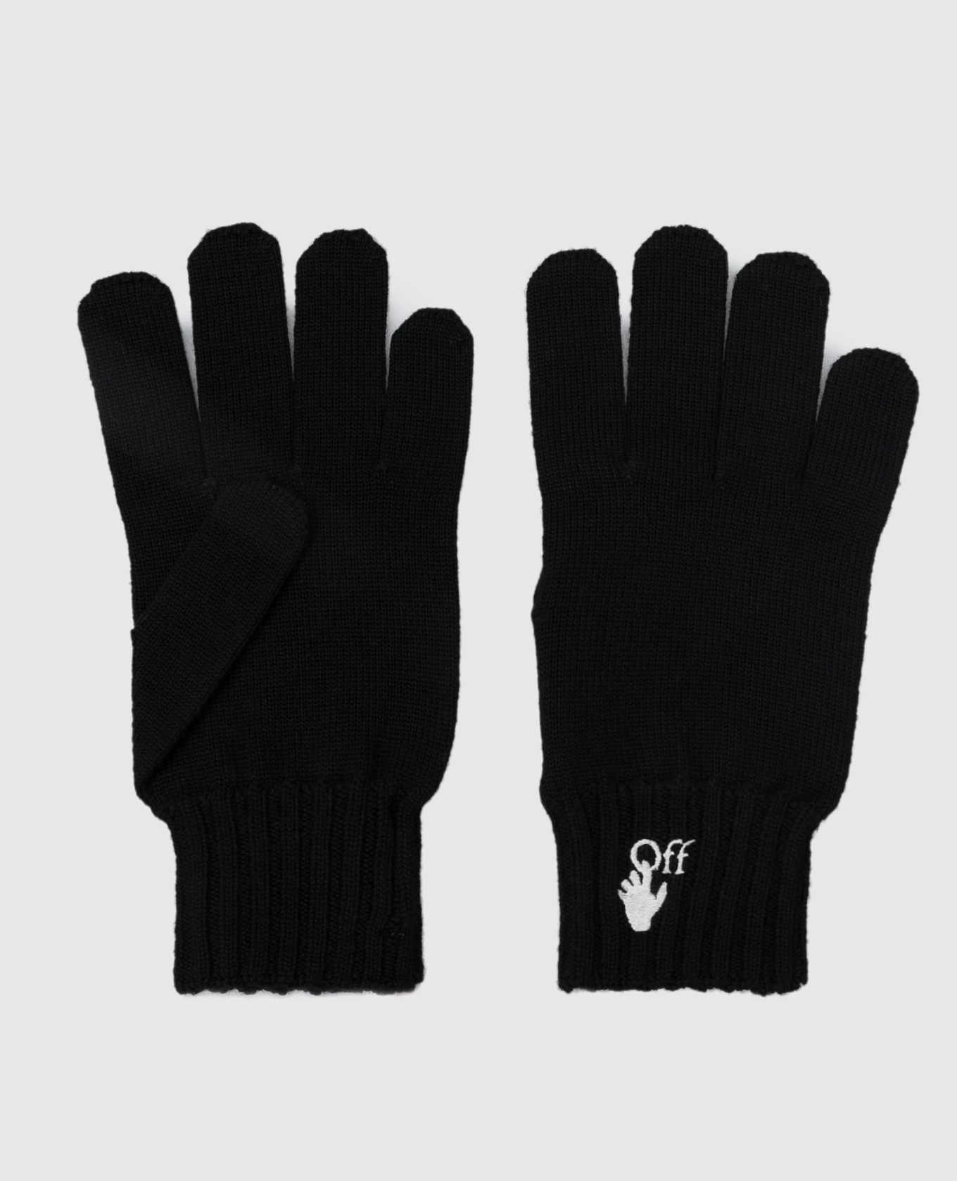 Черные перчатки из шерсти с вышивкой логотипа