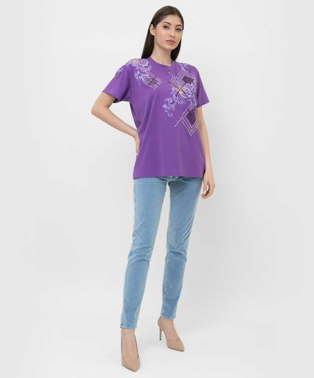 Ermanno Scervino Фиолетовая футболка с кристаллами и кружевом D392L714DUX изображение 2