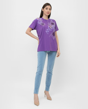 Ermanno Scervino Фіолетова футболка з кристалами і мереживом D392L714DUX
