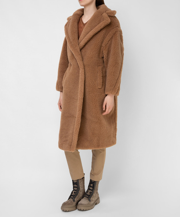 Max Mara Бежевое двубортное пальто Teddy Bear Icon из верблюжьей шерсти и шелка TEDDY изображение 3