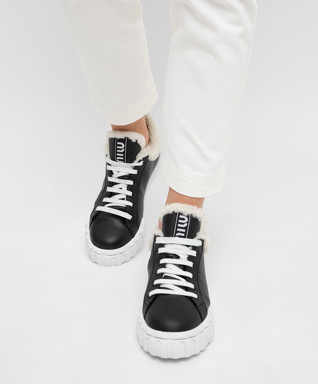 Miu Miu Черные кожаные сникеры на меху 5T380D3L0Y изображение 2