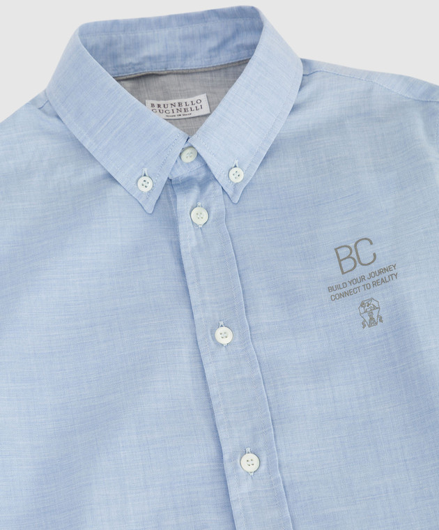 Brunello Cucinelli Дитяча блакитна сорочка з принтом BG671C302C зображення 3
