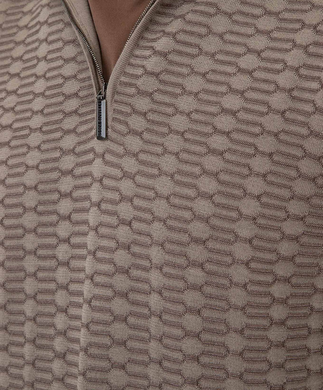 Stefano Ricci Бежевый джемпер из кашемира и шелка с узором K808025L01F21489 изображение 5
