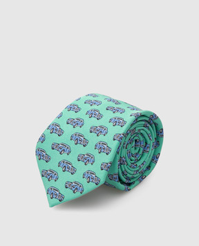 Stefano Ricci Детский зеленый шелковый набор из галстука и платка-паше в узор YDHNG400