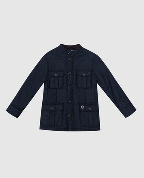 Stefano Ricci Детская темно-синяя куртка из шерсти, шелка и кашемира YAJ7400040WKC01A
