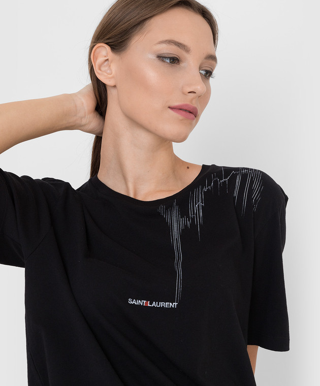 Saint Laurent Черная футболка с принтом логотипа 673437Y36MA изображение 5