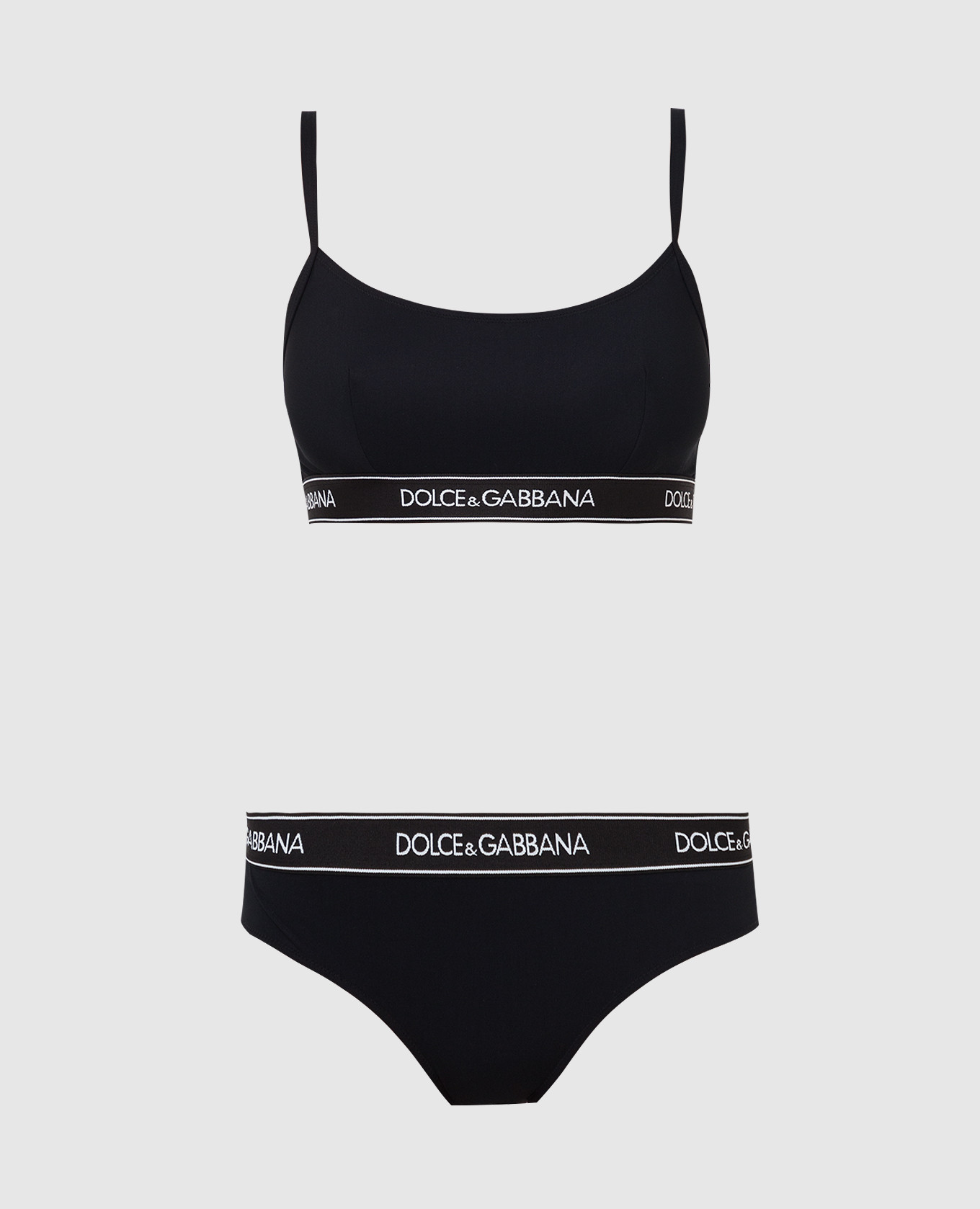 Black swimsuit with logo pattern