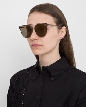 Bottega Veneta Бронзовые солнцезащитные очки с элементами Intrecciato BV0140S30001684