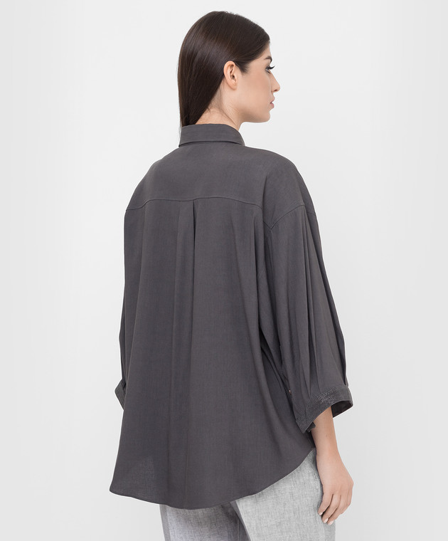 Brunello Cucinelli Темно-серая льняная рубашка oversize MH999MN406 изображение 4