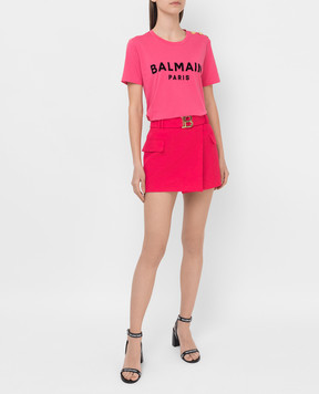 Balmain Юбка мини на запах из шерсти цвета фуксии VF0LA005167L