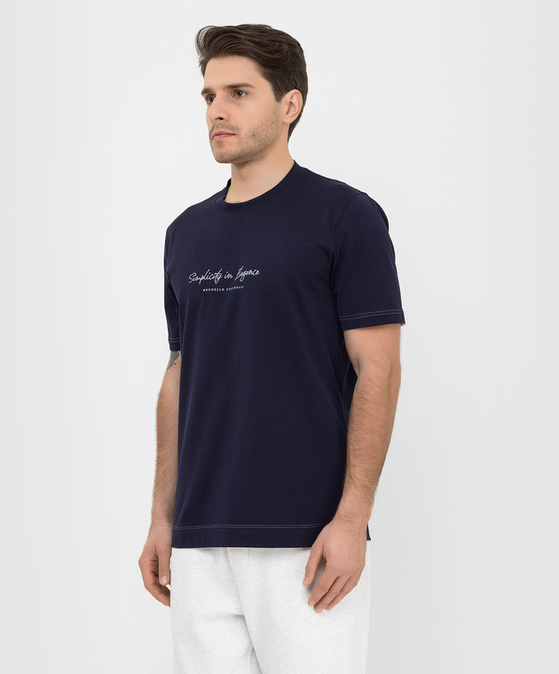 Brunello Cucinelli Темно-синяя футболка с принтом M0T618410 изображение 3