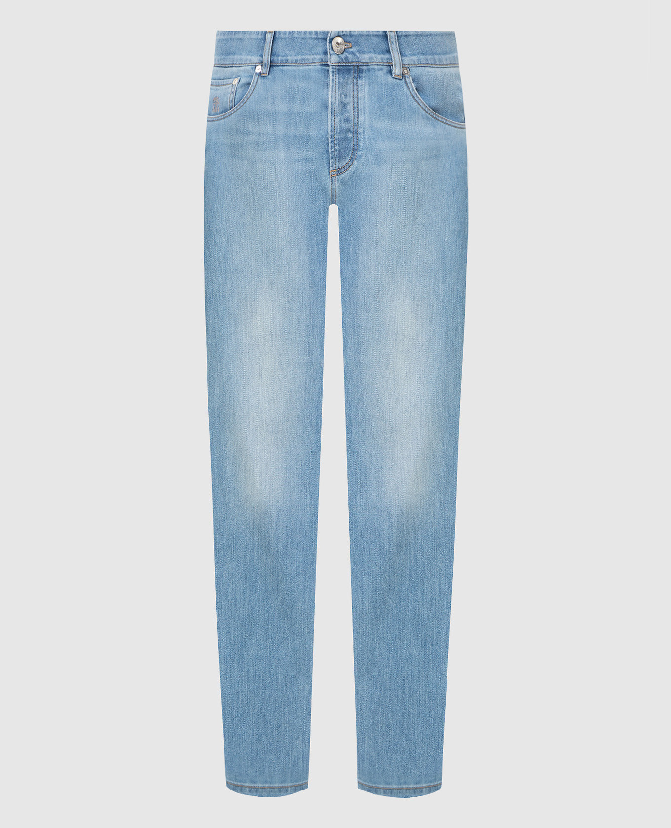 Голубые джинсы-скинни с эффектом потертости