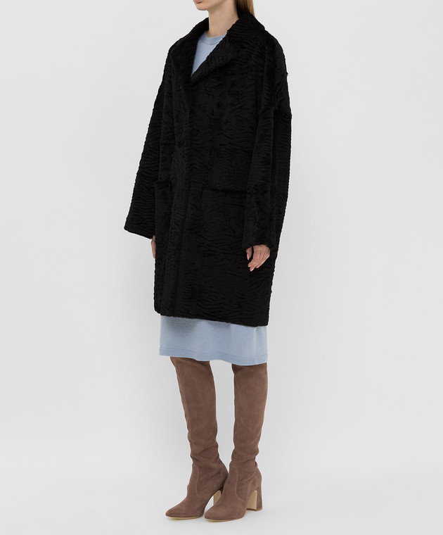 Giuliana Teso Черное пальто из меха кролика 94K9330A изображение 3