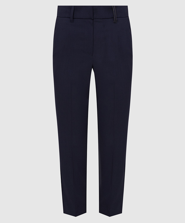 Brunello Cucinelli Темно-синие брюки из шерсти MA105P6673