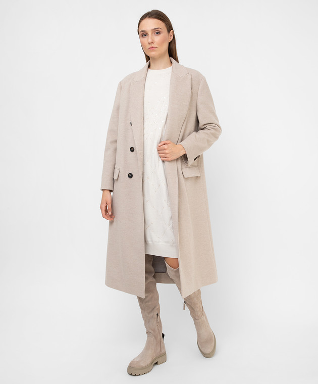 Brunello Cucinelli Double-breasted coat in wool and cashmere with chains ME4179732 image 2
