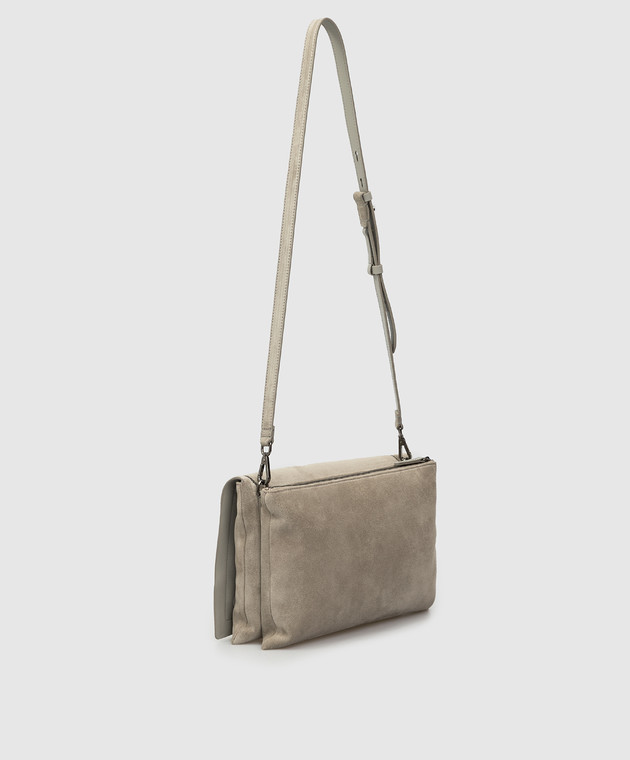 Brunello Cucinelli Светло-серая замшевая сумка-мессенджер с монилью MBDLD2333 изображение 3