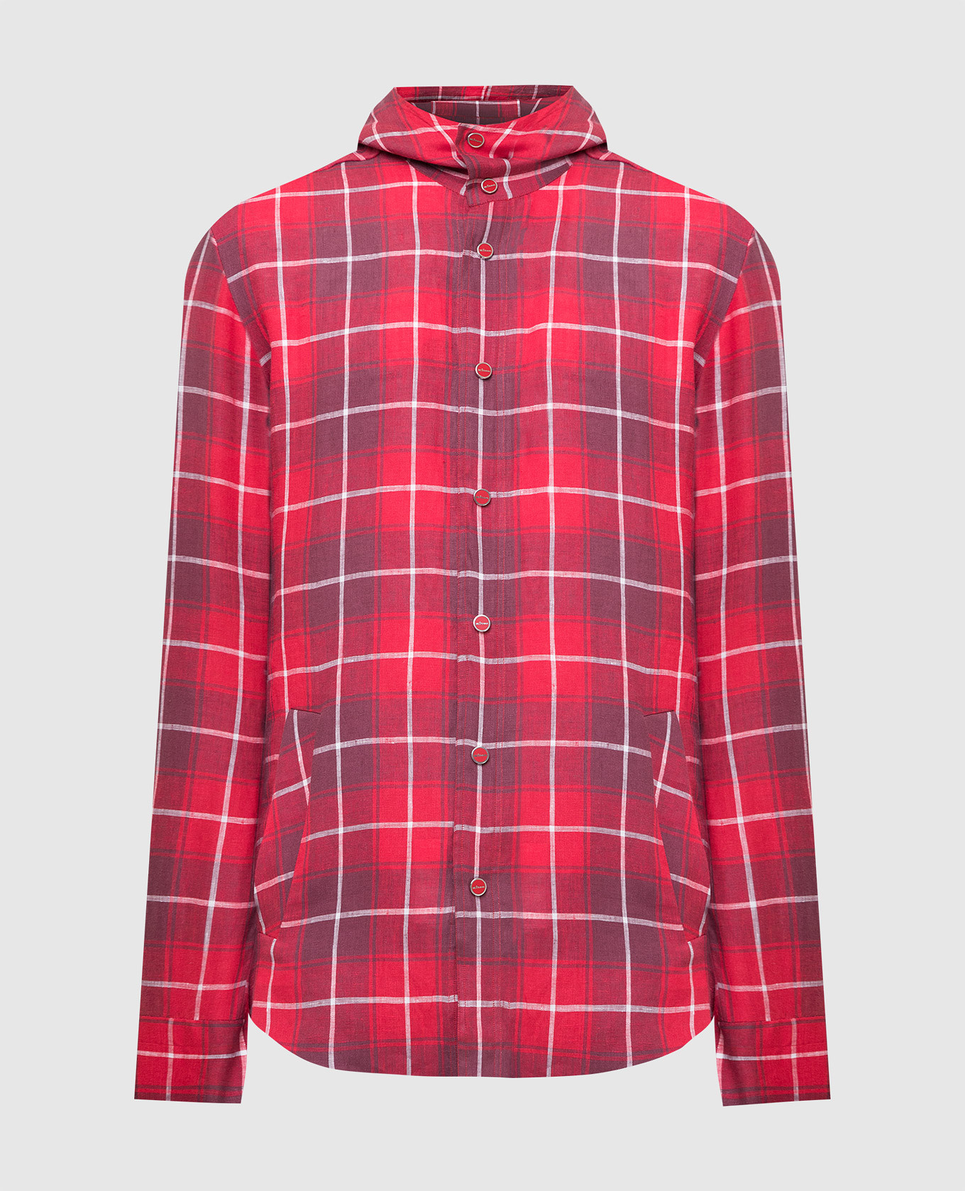 

Льняная рубашка с капюшоном Kiton, Красный, С принтом