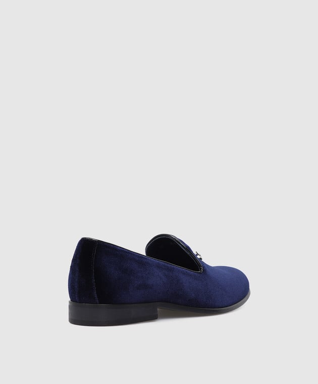 Stefano Ricci Children's dark blue velvet loafers with buckle YRU59CG864VL image 3