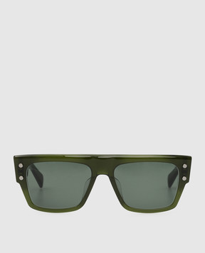 Balmain Темно-зеленые квадратные солнцезащитные очки B-III BPS116C56