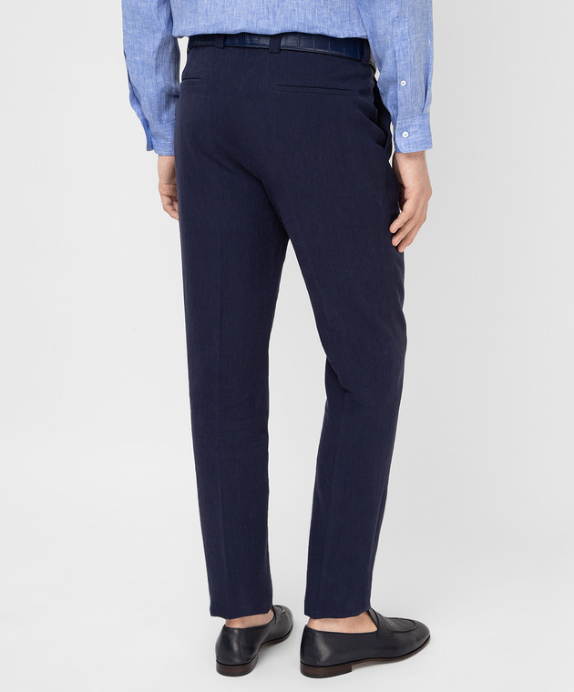 Brunello Cucinelli - Navy blue linen trousers MW431E1450 buy at Symbol