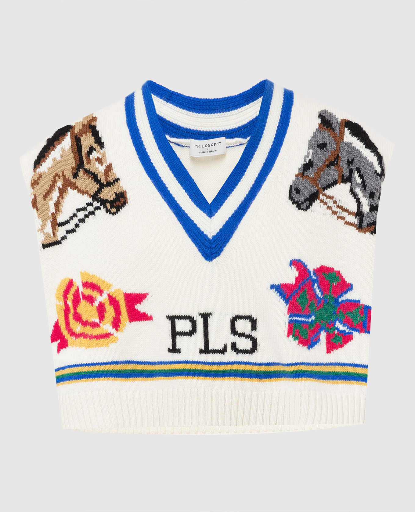 

Жилет из вирджинской шерсти с контрастным узором Philosophy di Lorenzo Serafini, Светло-бежевый, Жилеты