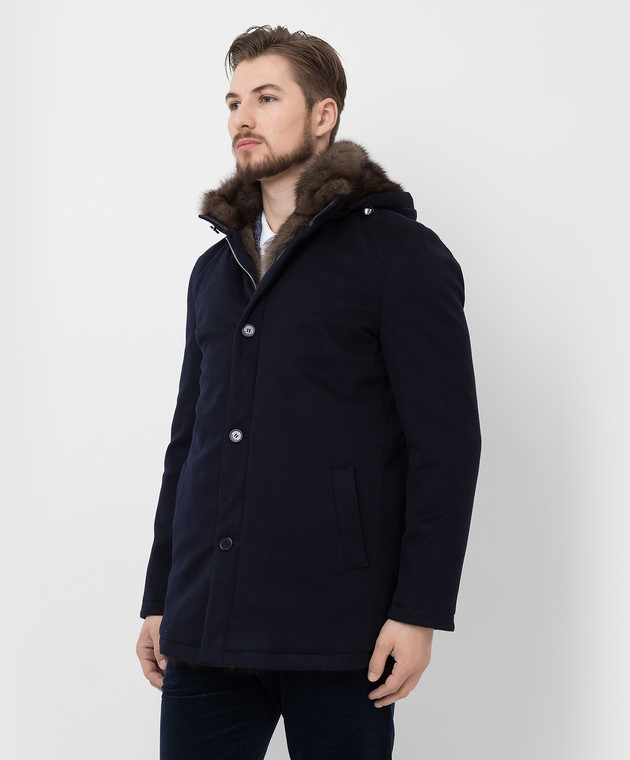 Enrico Mandelli Темно-синее пальто из кашемира на меху соболя A3T7524820 изображение 3