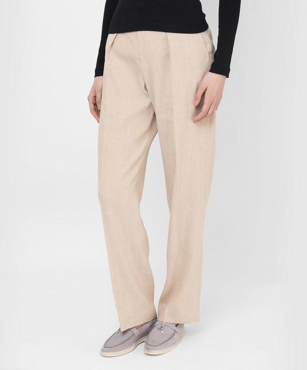 Brunello Cucinelli Бежевые льняные брюки MH599P7947 изображение 3