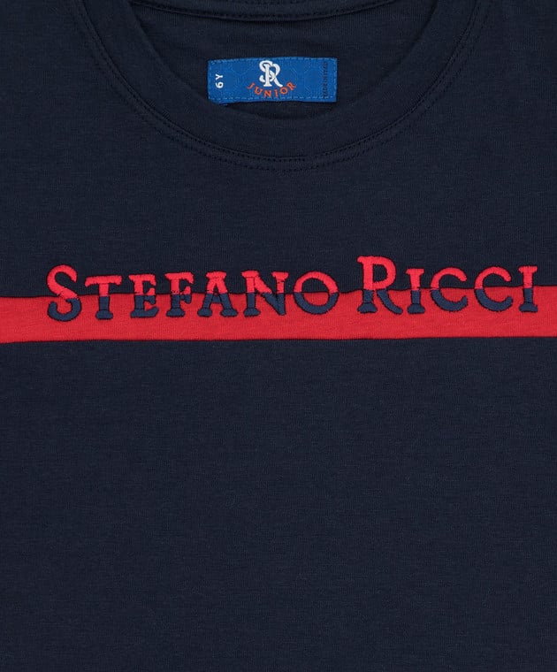Stefano Ricci Детская темно-синяя футболка с вышивкой логотипа YNH020027P803 изображение 3