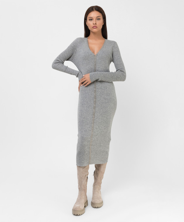 Brunello Cucinelli Light gray cashmere dress with chains M2E809A92 image 2