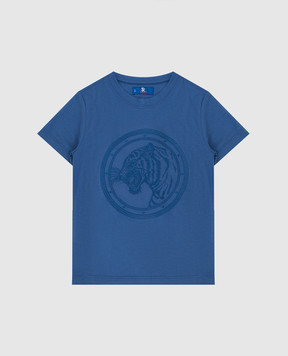 Stefano Ricci Детская синяя футболка с вышивкой YNH8400170803