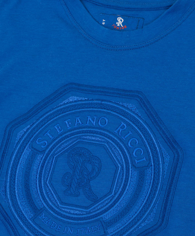 Stefano Ricci Детская синяя футболка с вышивкой монограммы YNH0100790803 изображение 3