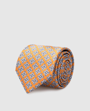 Stefano Ricci Детский шелковый оранжевый набор из галстука и платка-паше в узор YDH27025